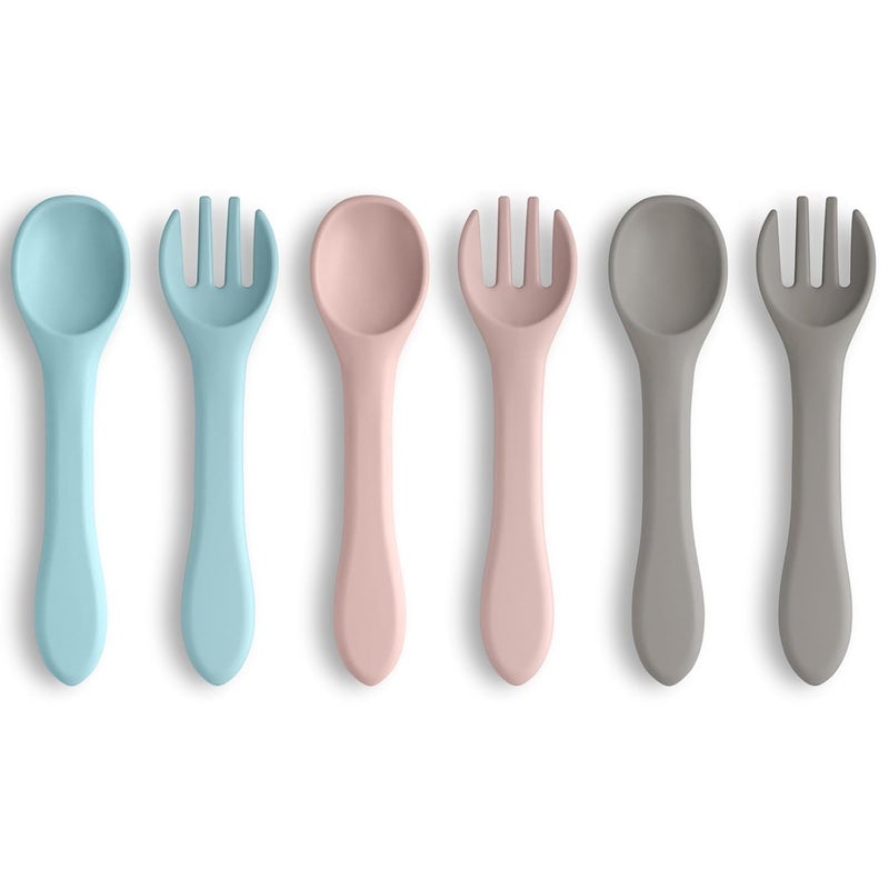 Vicloon Silicone Baby Fork and Spoon Set, 6PCS Baby Led Weaning Utensils, First Stage Feeding Set, Dishwasher Safe - Image 1